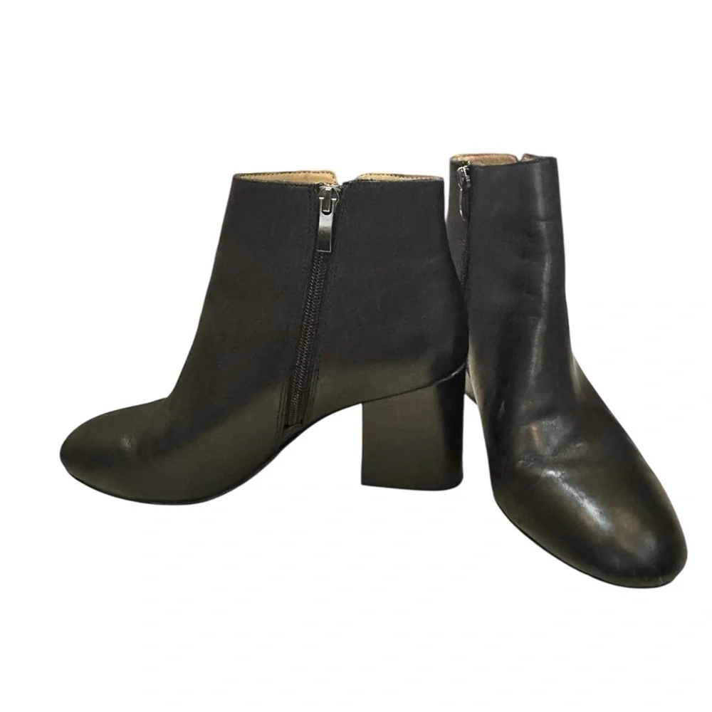 Franco Sarto Black Leather Ankle Boots Size 7.5 Block Heel Zip